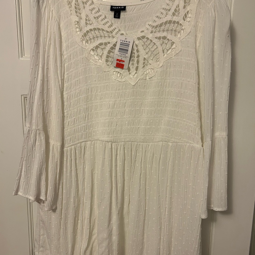 Torrid Cream Textured Dress with Lace Accent